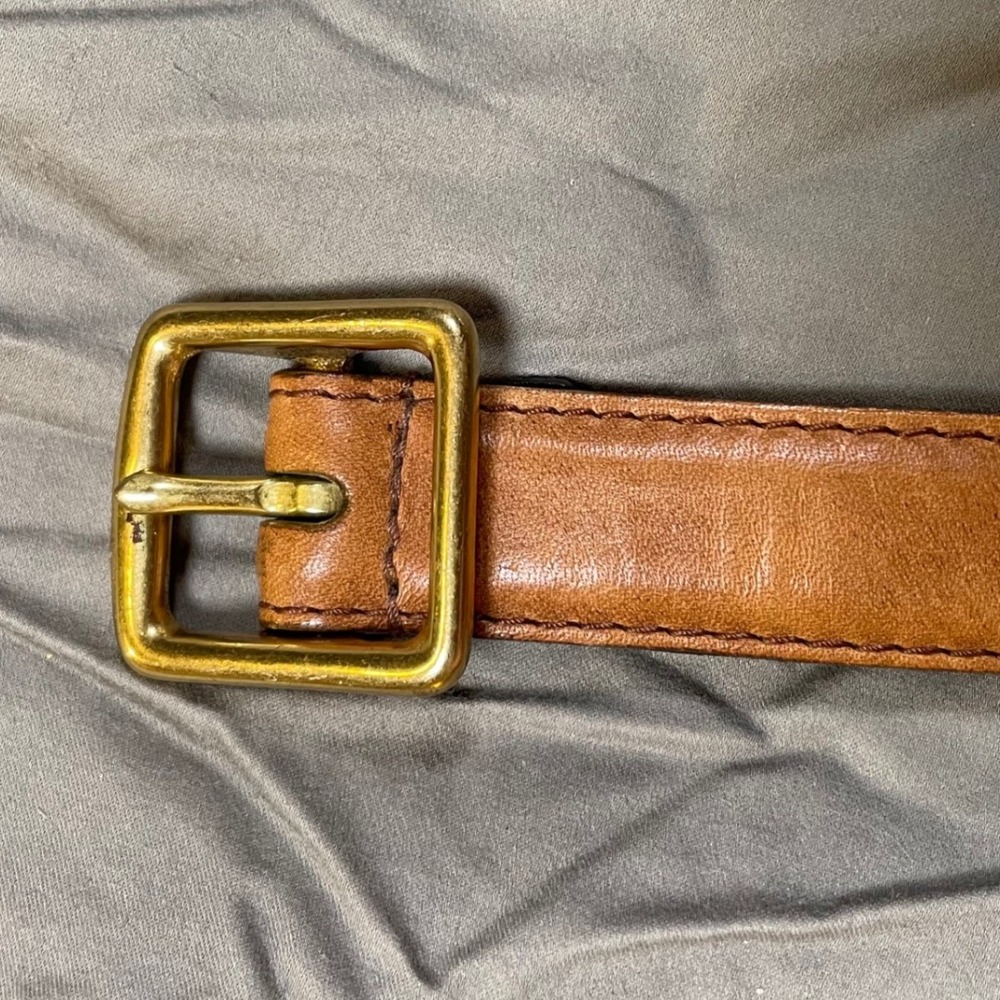 Full Grain Leather Belt Cognac Brown Solid Brass Buckle Mens Size Large Classic - Picture 1 of 5
